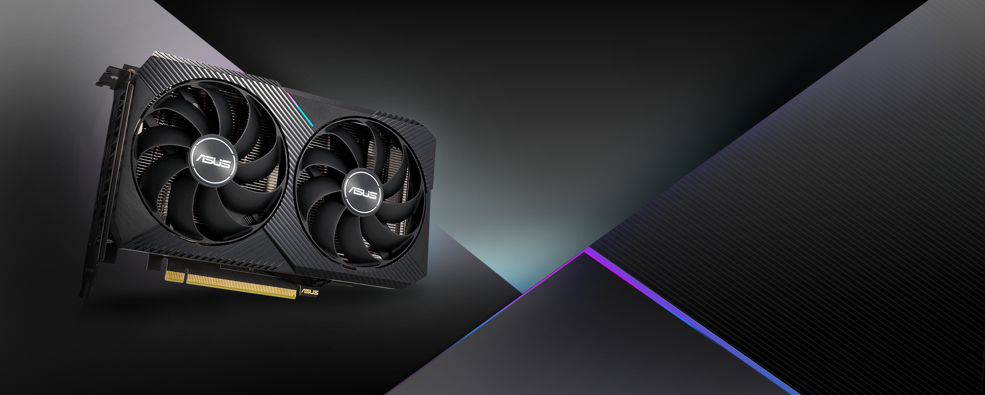 Vue angulaire avant de la carte graphique ASUS Dual GeForce RTX 3060