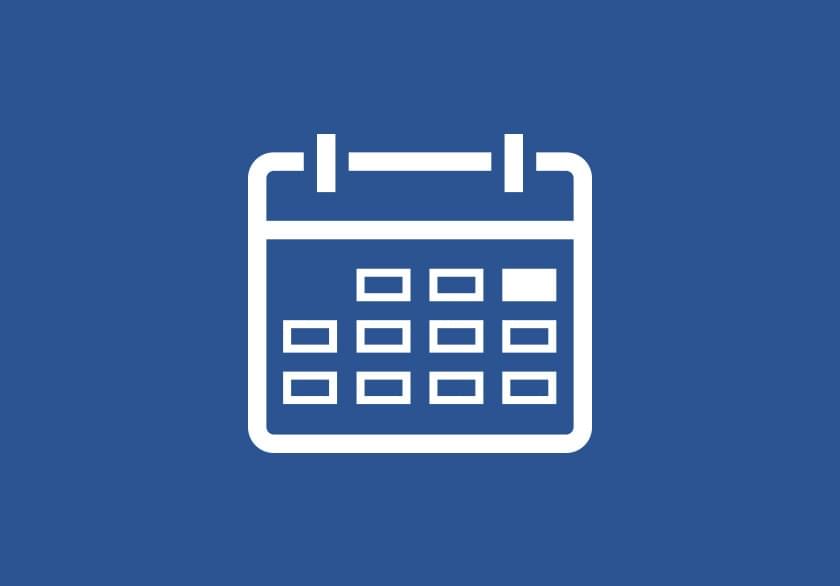 White calendar icon with a green highlighted date on a blue circular background