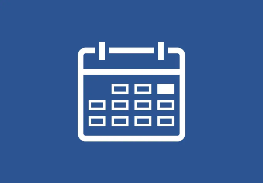 White calendar icon with a green highlighted date on a blue circular background