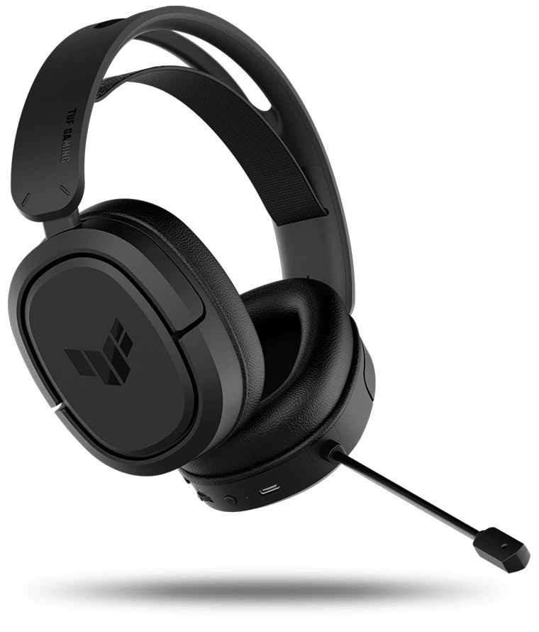 De TUF Gaming H1 Wireless-headset zweeft boven de cirkelanimatie om het uitgebreide draadloze bereik van maximaal 25 meter te benadrukken.