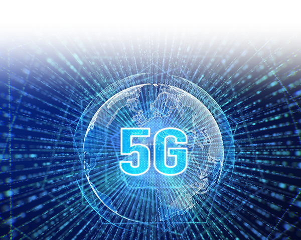 Blue earth with 5G wording shining in the center to express extreme connectivity
