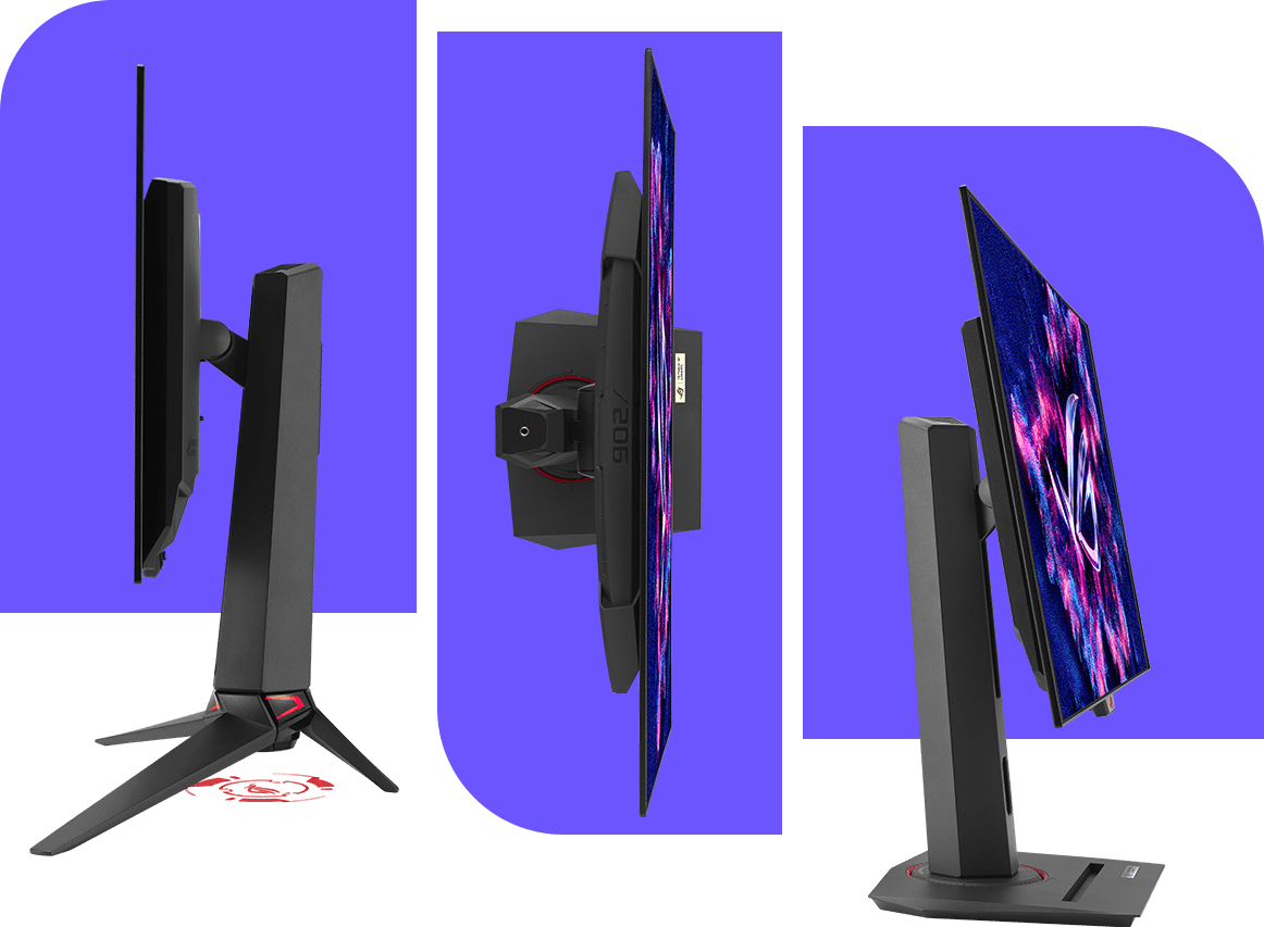 Pohľad zhora nadol a pohľady zboku na monitor ROG OLED