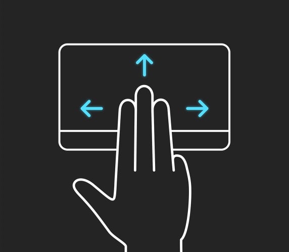 Three fingers are shown swiping up, down, left and right on the ErgoSense touchpad.