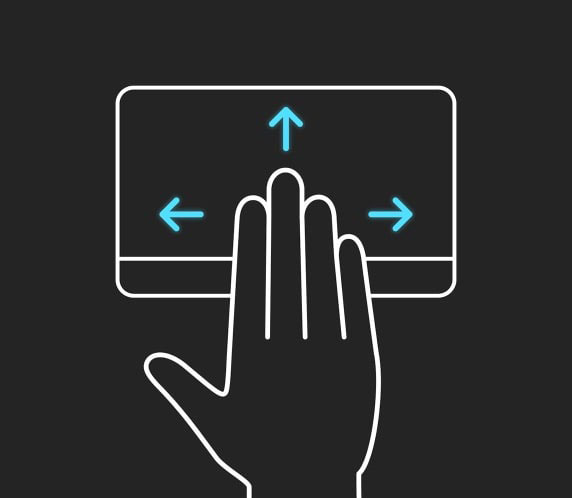 Four fingers are shown swiping up, down, left and right on the ErgoSense touchpad.