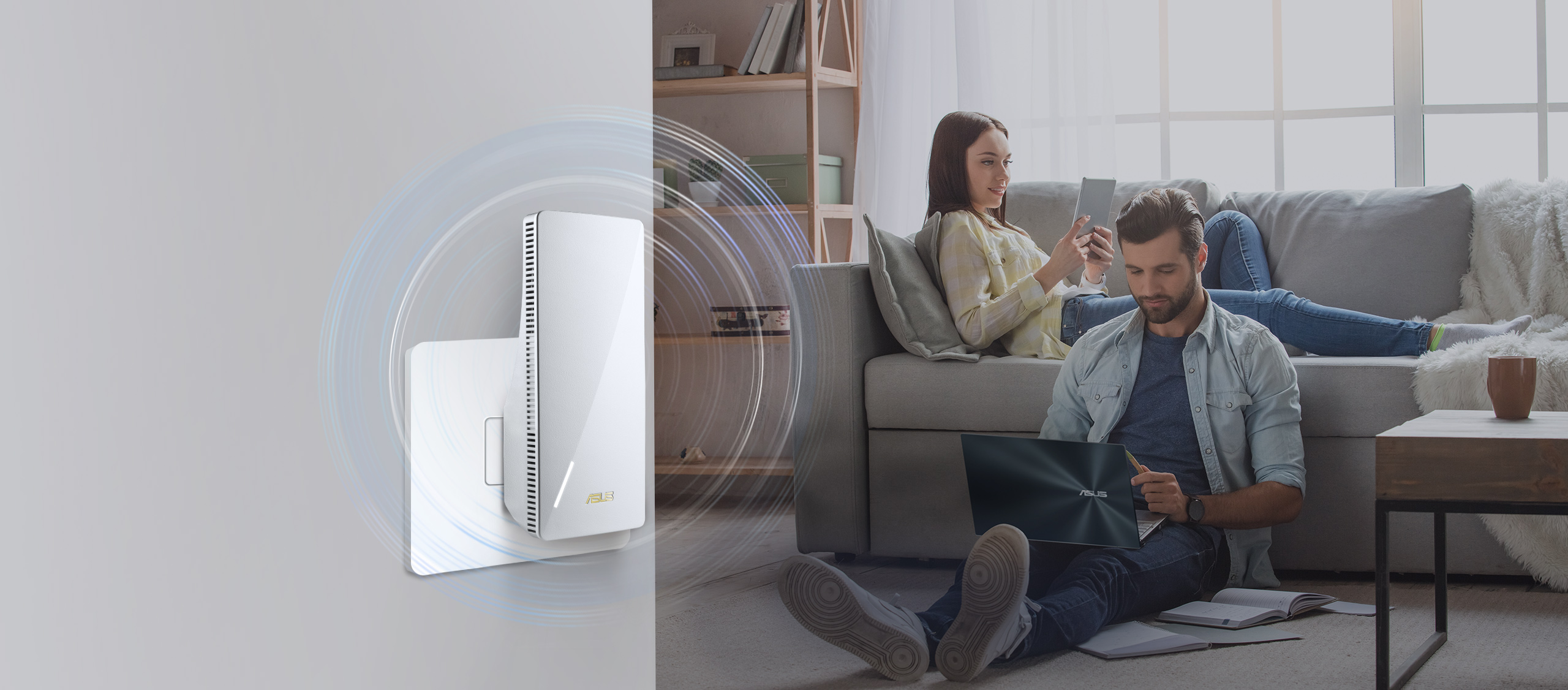 ASUS RP-AX58 dual-band range extender can extend wireless coverage of up to 2200 sq. ft., providing seamless WiFi across your home.
