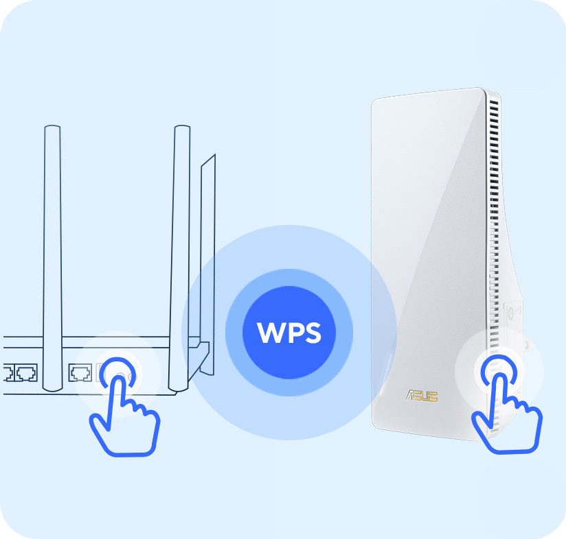 Użyj przycisków WPS na RP-AX58 i swoim routerze, aby uzyskać natychmiastowe połączenie za jednym naciśnięciem przycisku.