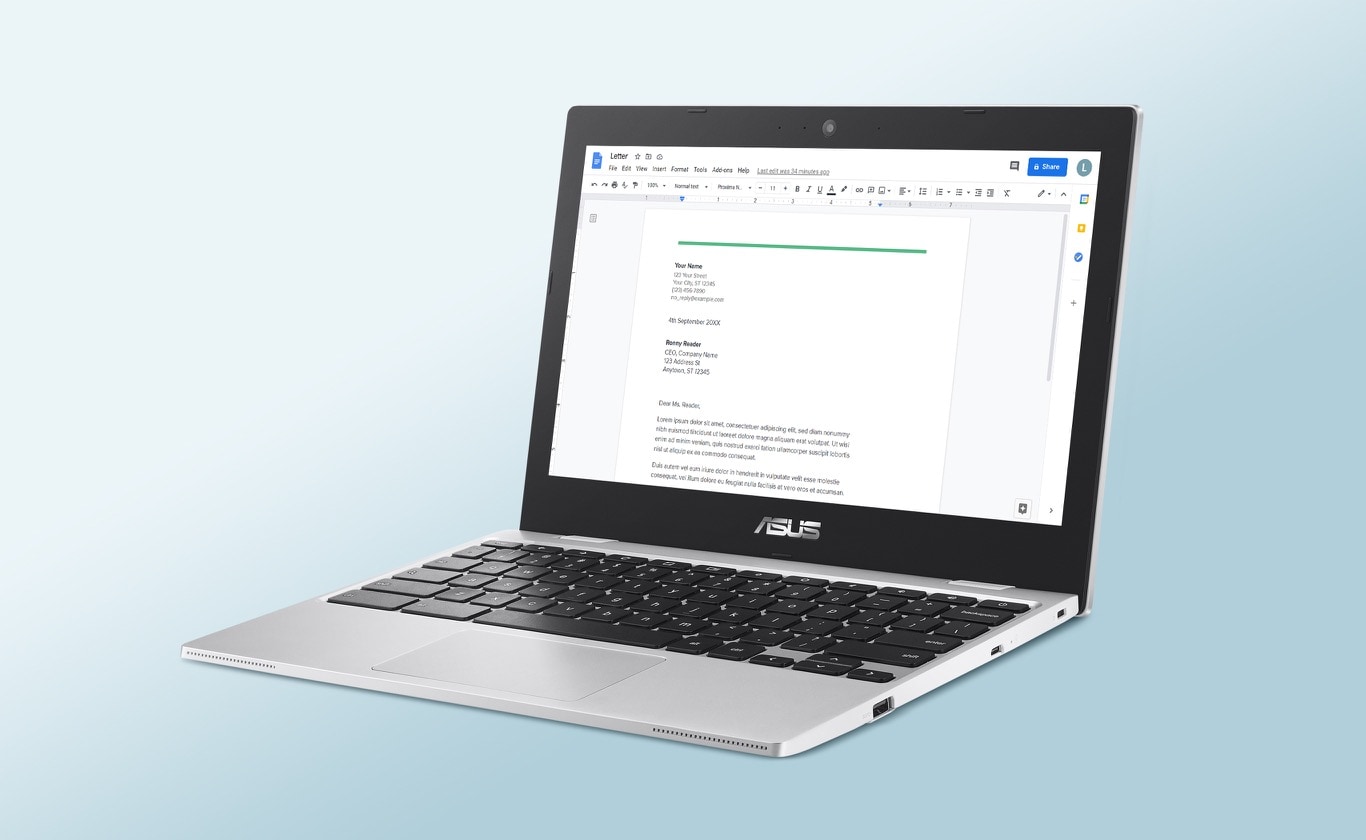 ASUS Chromebook CX1101 with Google docs open