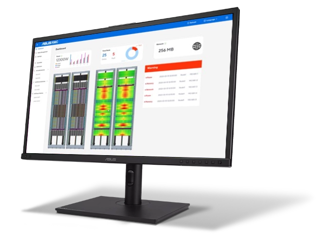 A monitor display the interface of ASUS rack management controller