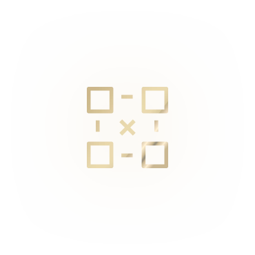 there are four squares connected in a series, with an X at the center.