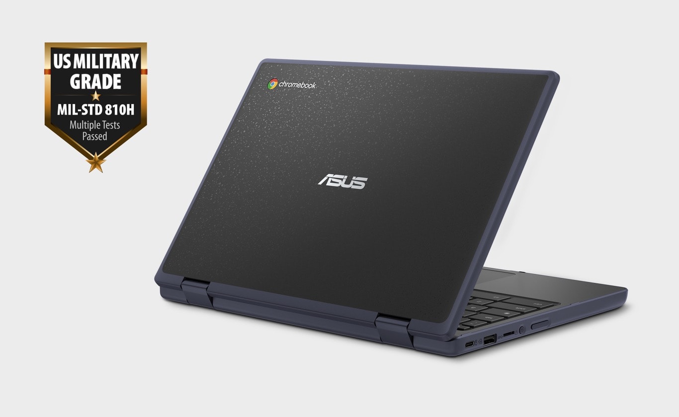 An angled rear view of the ASUS Chromebook CR11 Flip