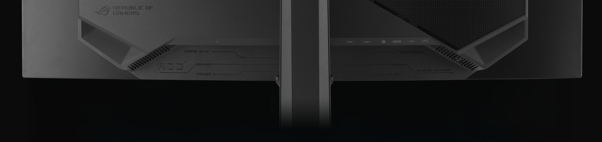 The rear panel of the XG34WCDG features DisplayPort 1.4, HDMI 2.1, and a USB hub.