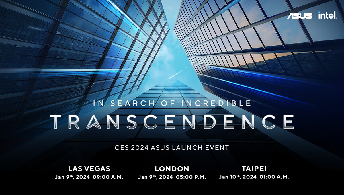 Three skyscrapers form the outline of an ASUS Zenbook trademark. The campaign name and event dates of ASUS CES 2024 launch event can be seen at the center of the image.