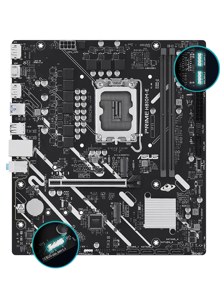 PRIME H810M-E front view, 45 degrees. 