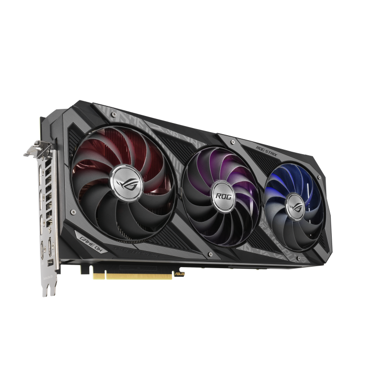 ROG-STRIX-RTX3070TI-O8G-GAMING graphics card, front angled view