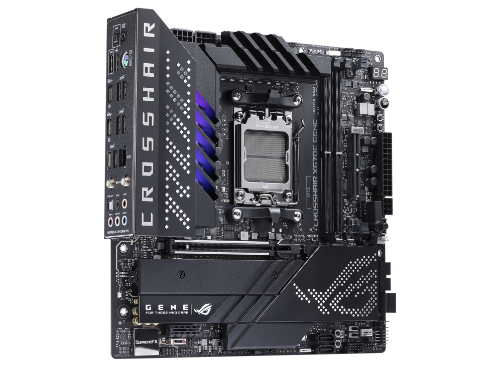 ROG CROSSHAIR X670E GENE angled view from left