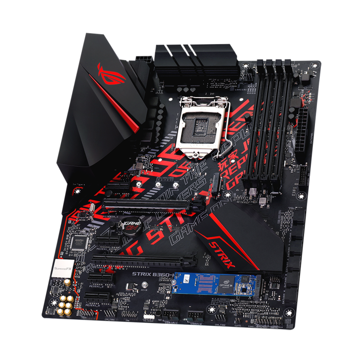 ROG STRIX B360-G GAMING top and angled view from right