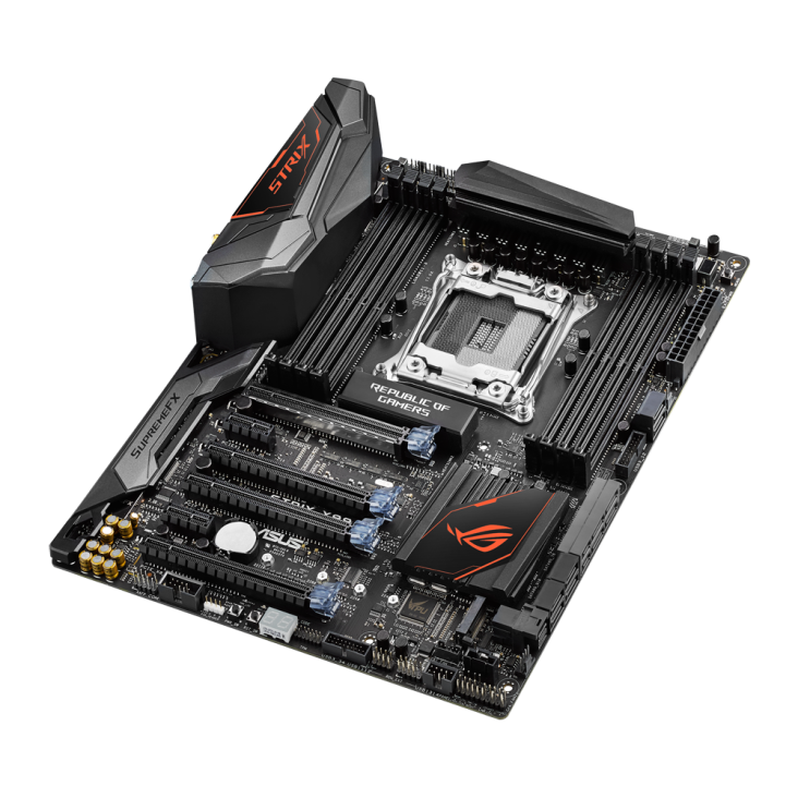 ROG STRIX X99 GAMING top and angled view from right