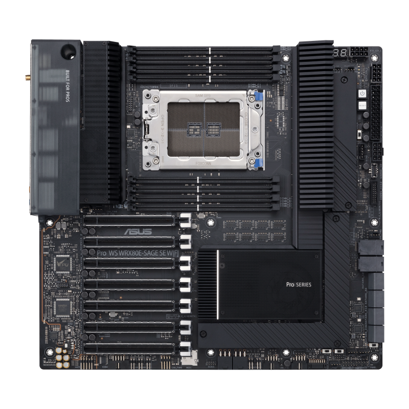 Pro WS WRX80E-SAGE SE WIFI motherboard, front view 