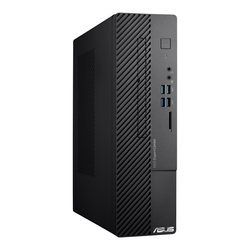 An angled front view of an ASUS ExpertCenter D5 SFF