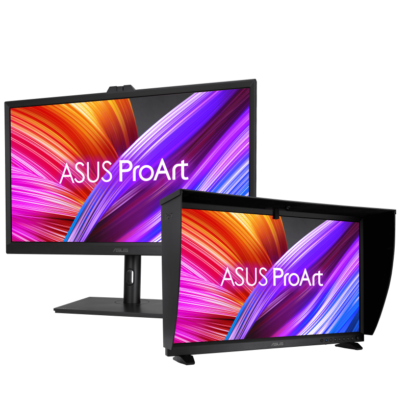 Two ProArt Display OLED PA32DC monitors, front view