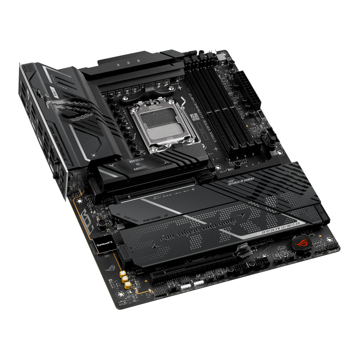 ROG STRIX X870E-H GAMING WIFI7, top-down view, 45 degrees