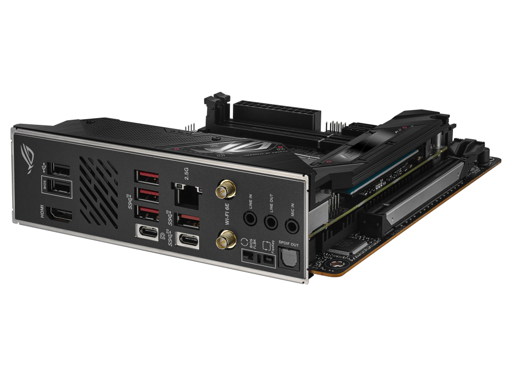 ROG STRIX B650E-I GAMING WIFI rear view, I/O ports