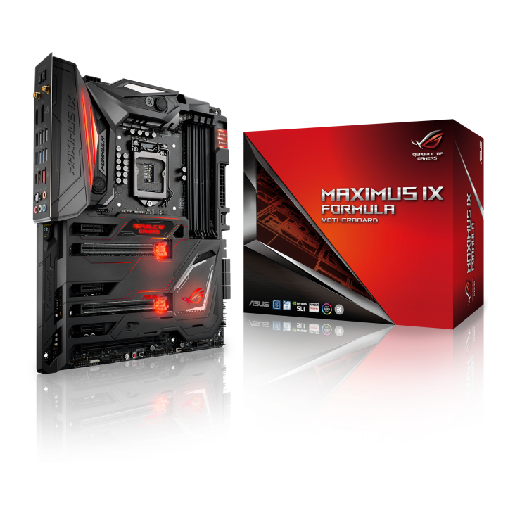 ROG MAXIMUS IX FORMULA angled view from left with the box