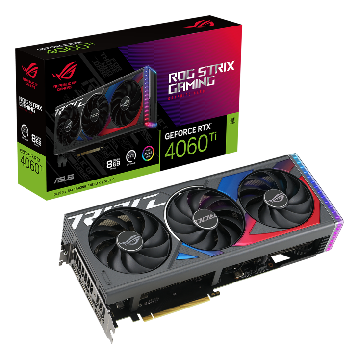 ROG Strix GeForce RTX 4060 Ti packaging and graphics card