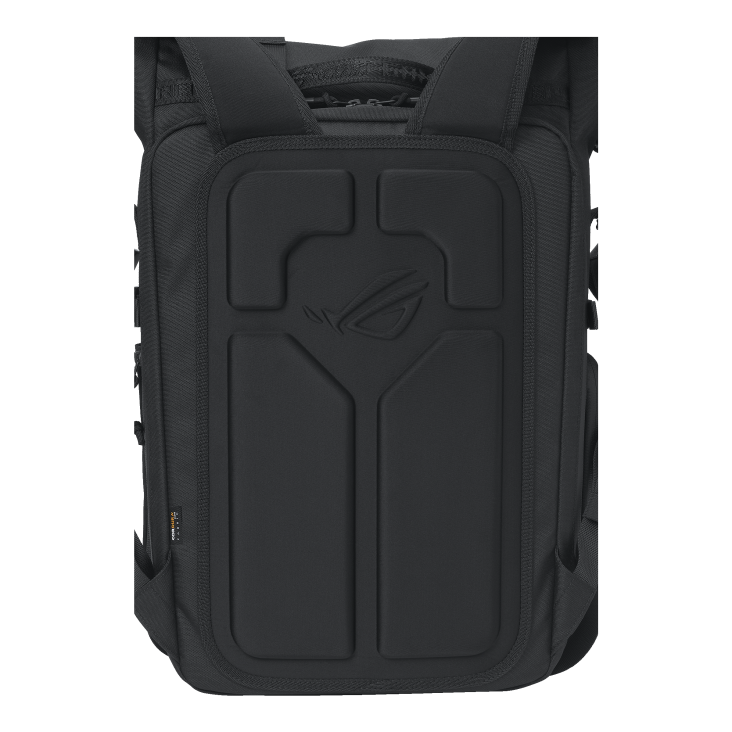 The back of the ROG Archer Backpack 17 with back pads visible