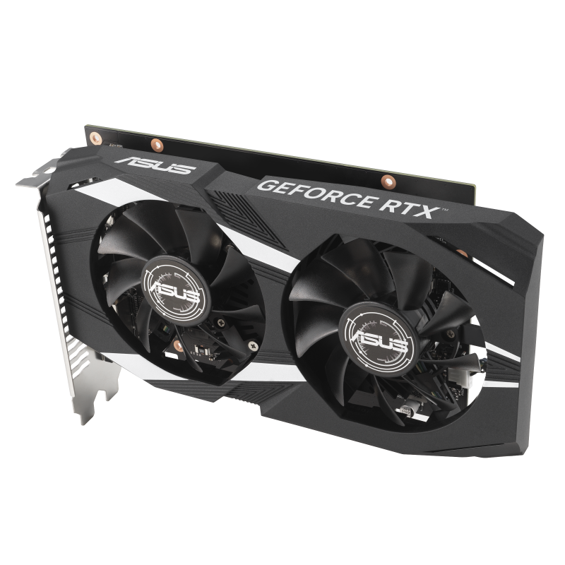 ASUS Dual GeForce RTX 3050 6G angled forward view 