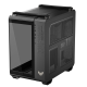 TUF Gaming GT502 Horizon Black right-side top-down view with side panel, tilted 45 degrees