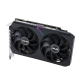 ASUS Dual GeForce RTX 3050 V2 OC Edition 8GB GDDR6 graphics card, angled forward view, shocasing the ARGB element