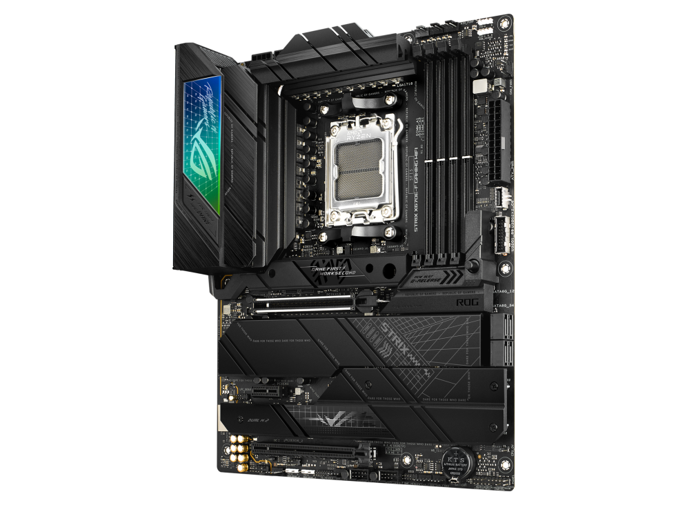 ROG STRIX X670E-F GAMING WIFI angled view from right