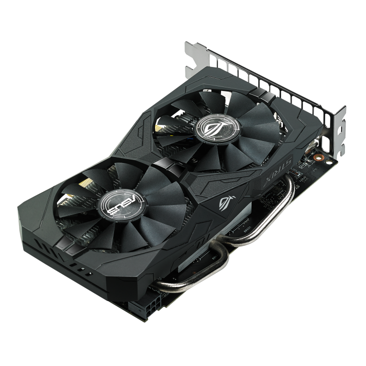 ROG-STRIX-RX560-4G-GAMING graphics card, front angled view