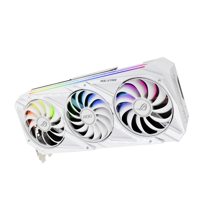 ROG-STRIX-RTX3080-O10G-WHITE graphics card, hero shot from the front side