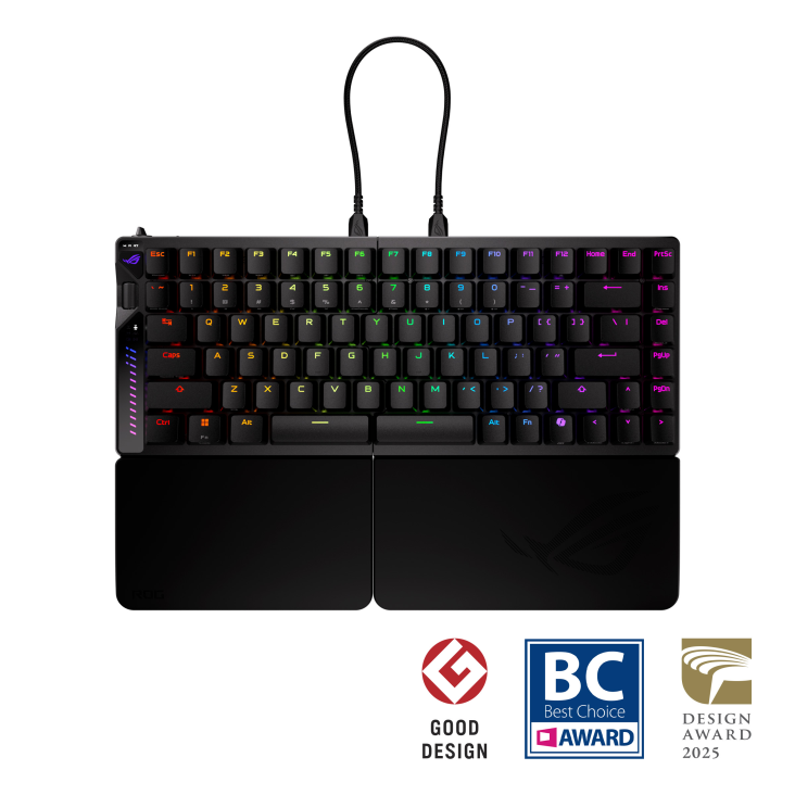 ROG Falcata front view with GOOD DESIGN, COMPUTEX Best Choice, and GoldenPin Award Logo