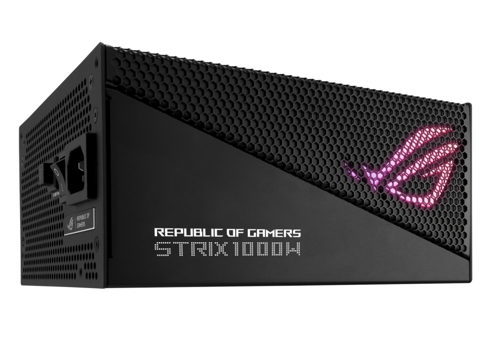 Rear-side angle of ROG Strix 1000W Gold Aura Edition