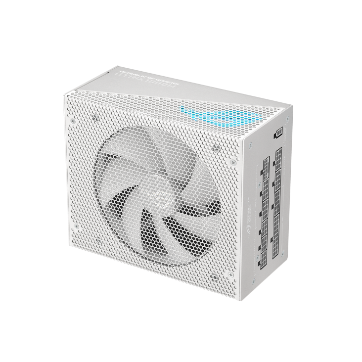 Front-top angle of ROG Strix 1000W Gold Aura White Edition