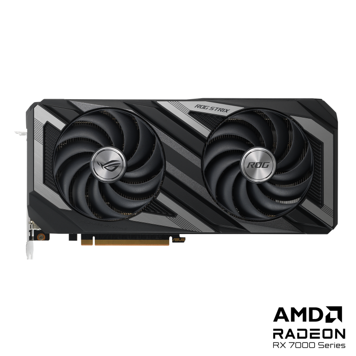 ROG STRIX Radeon RX 7600 OC Edition front view of the with black AMD logo