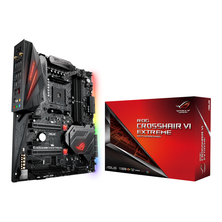 ROG CROSSHAIR VI EXTREME angled view from left with the box