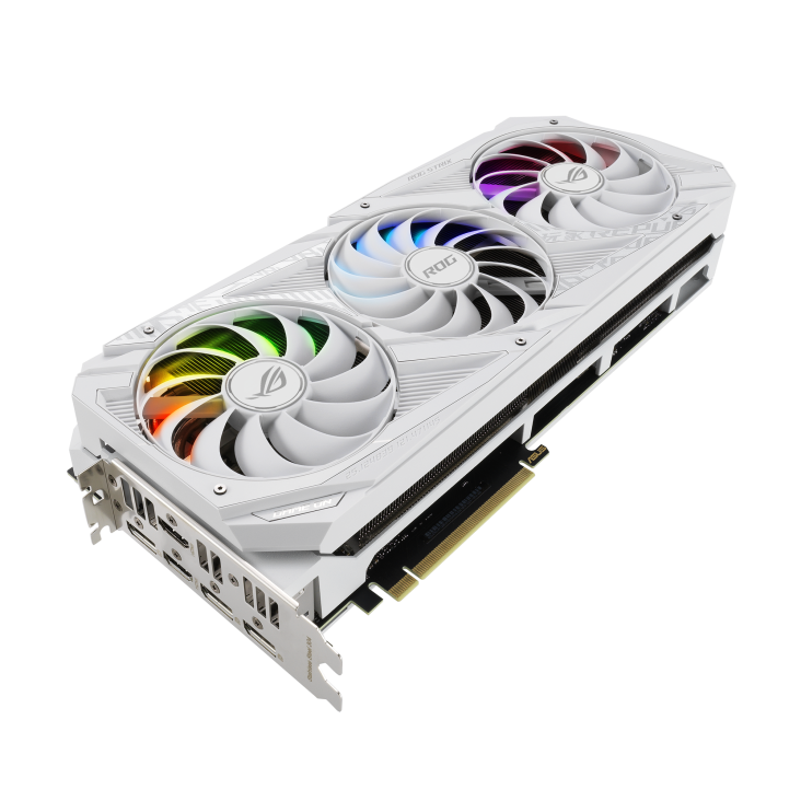 ROG-STRIX-RTX3070-8G-WHITE graphics card, hero shot from the front side