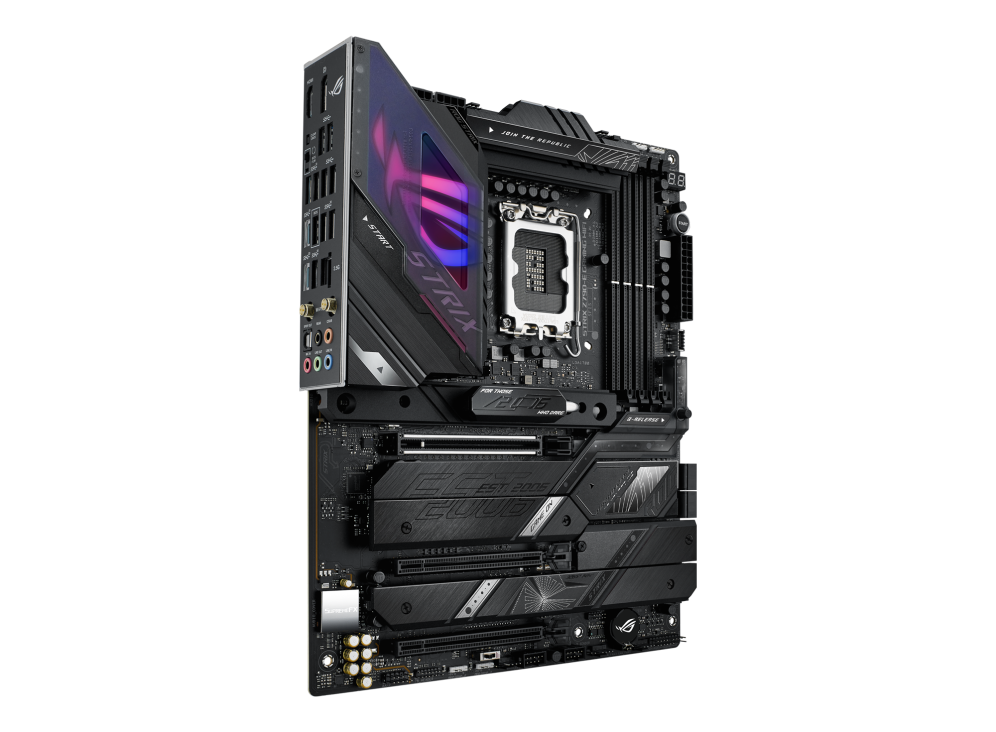 ROG STRIX Z790-E GAMING WIFI angled view from left
