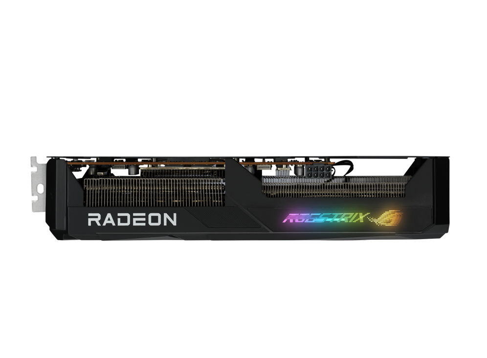 ROG Strix Radeon™ RX 6650 XT OC Edition graphics card, angled top view, showing off the ARGB element