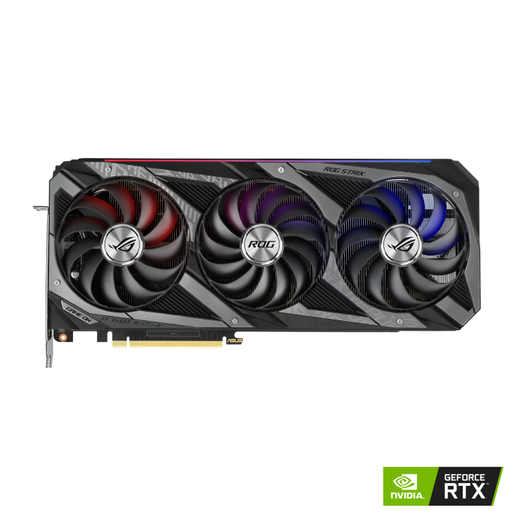 ROG-STRIX-RTX3090-O24G-GAMING graphics card, front view with NVIDIA logo