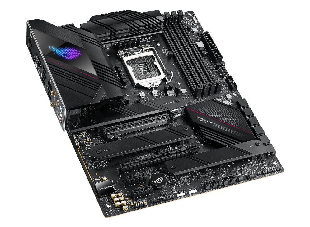ROG STRIX B560-E GAMING WIFI top and angled view from left