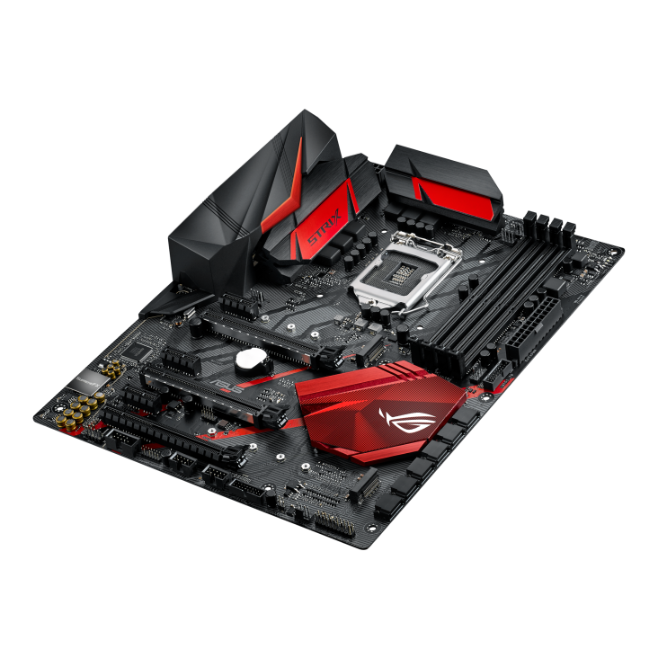 ROG STRIX Z370-H GAMING top and angled view from right