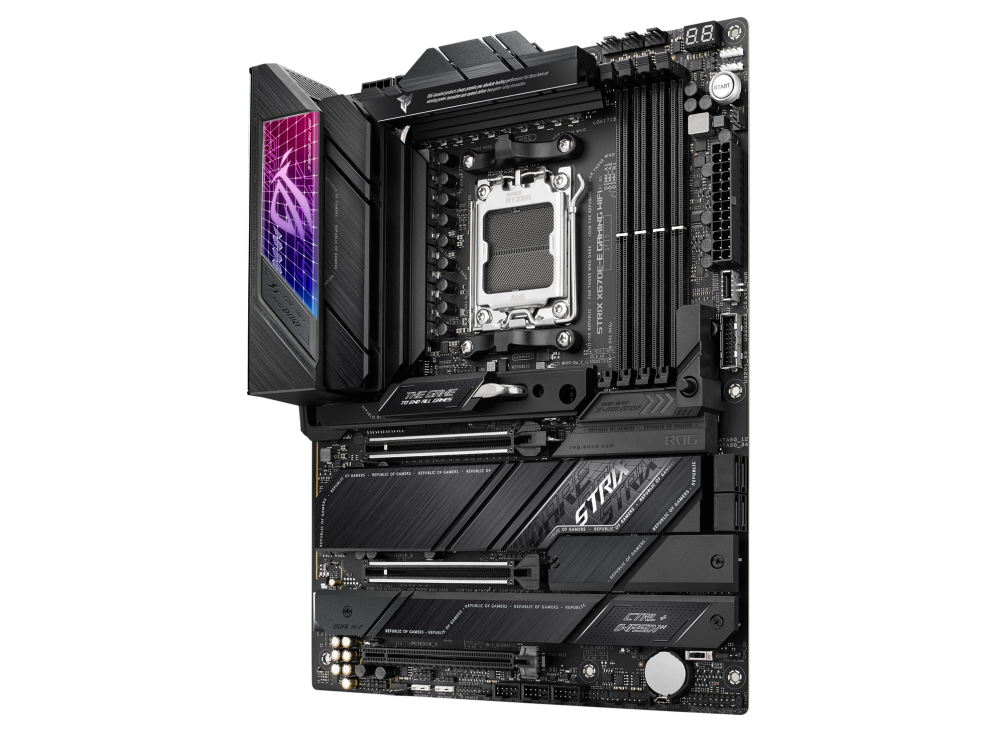 ROG STRIX X670E-E GAMING WIFI angled view from right