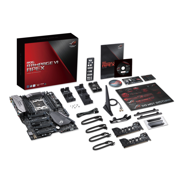 ROG RAMPAGE VI APEX GAMING top view with what’s inside the box