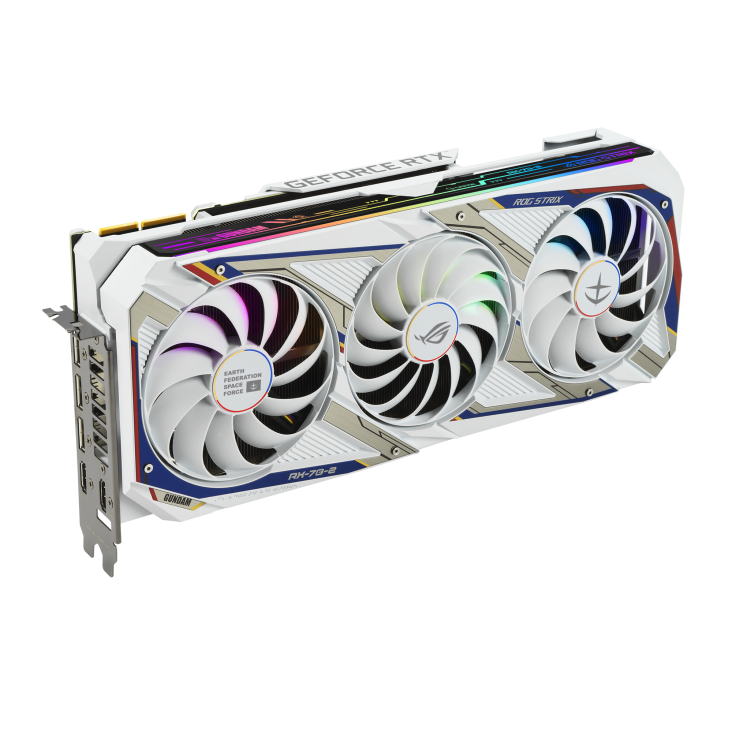 ROG-STRIX-GeForce-RTX-3090-GUNDAM-EDITION graphics card, front angled view