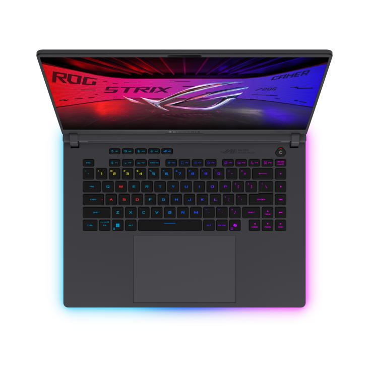 Top down view of the Strix G16 with per-key keyboard